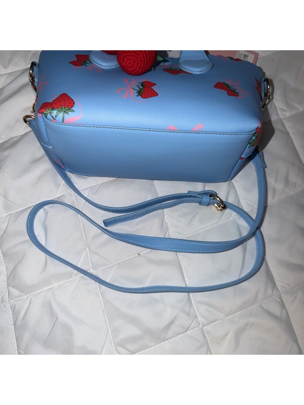 NWT JUICY COUTURE SWEET STRAWBERRY MINI TOTE CROSSBODY BAG W POUCH BLUE - Picture 5 of 7
